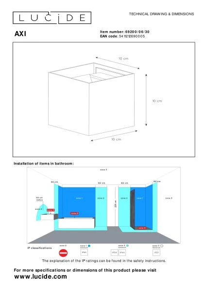 Lucide AXI - Wandstrahler / Wandleuchte Badezimmer - LED - 2x7W 2700K - IP54 - Einstellbarer Abstrahlwinkel - Schwarz - technisch